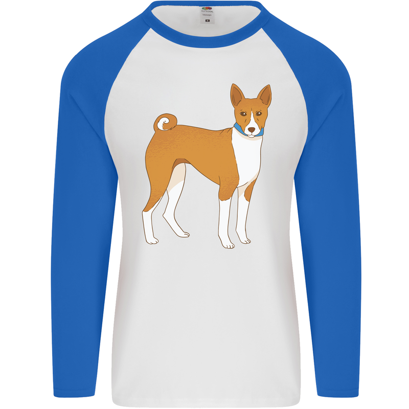 A Basenji Hunting Dog Mens L/S Baseball T-Shirt White/Royal Blue