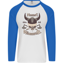 Nordic Warrior Viking Skull Mens L/S Baseball T-Shirt White/Royal Blue