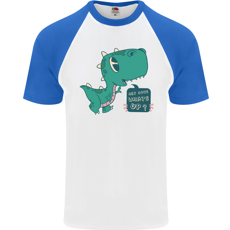 T-Rex Whats Up Mens S/S Baseball T-Shirt White/Royal Blue