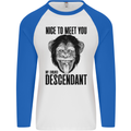 Chimp Evolved Dessendant Funny Monkey Ape Mens L/S Baseball T-Shirt White/Royal Blue