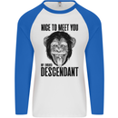 Chimp Evolved Dessendant Funny Monkey Ape Mens L/S Baseball T-Shirt White/Royal Blue