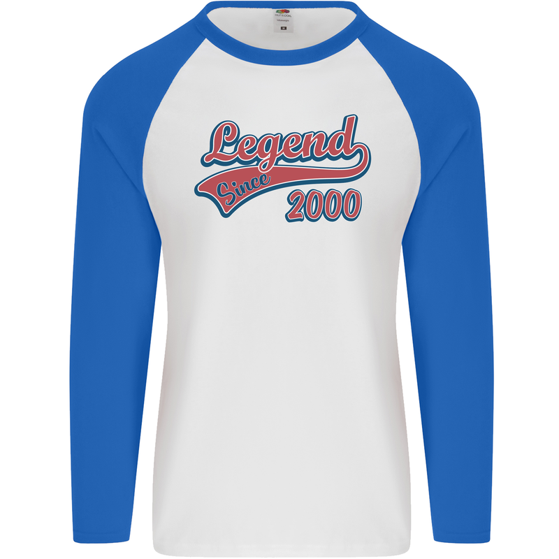 Legend Since 23rd Birthday 2000 Mens L/S Baseball T-Shirt White/Royal Blue