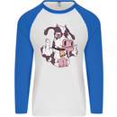 Funny Offensive Rude Cow Finger Flip Mens L/S Baseball T-Shirt White/Royal Blue