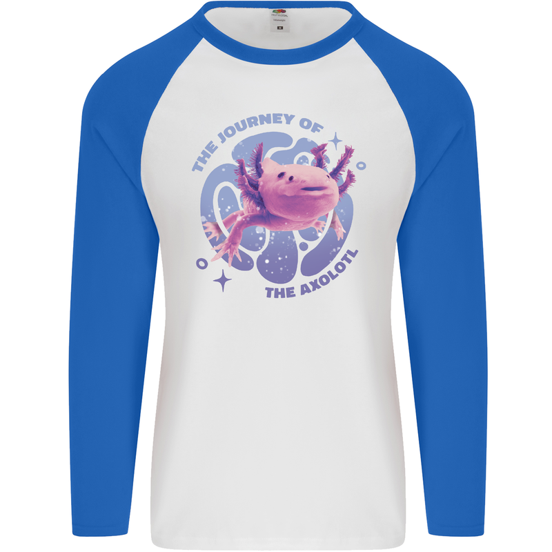 The Journey of the Axolotl Mens L/S Baseball T-Shirt White/Royal Blue