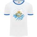 Torn San Marino Flag Sammarinese Day Football Mens Ringer T-Shirt White/Royal Blue