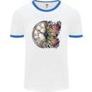 Butterfly Clock Mens Ringer T-Shirt White/Royal Blue