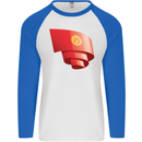 Curled Kyrgyzstan Flag Kyrgyz Day Football Mens L/S Baseball T-Shirt White/Royal Blue
