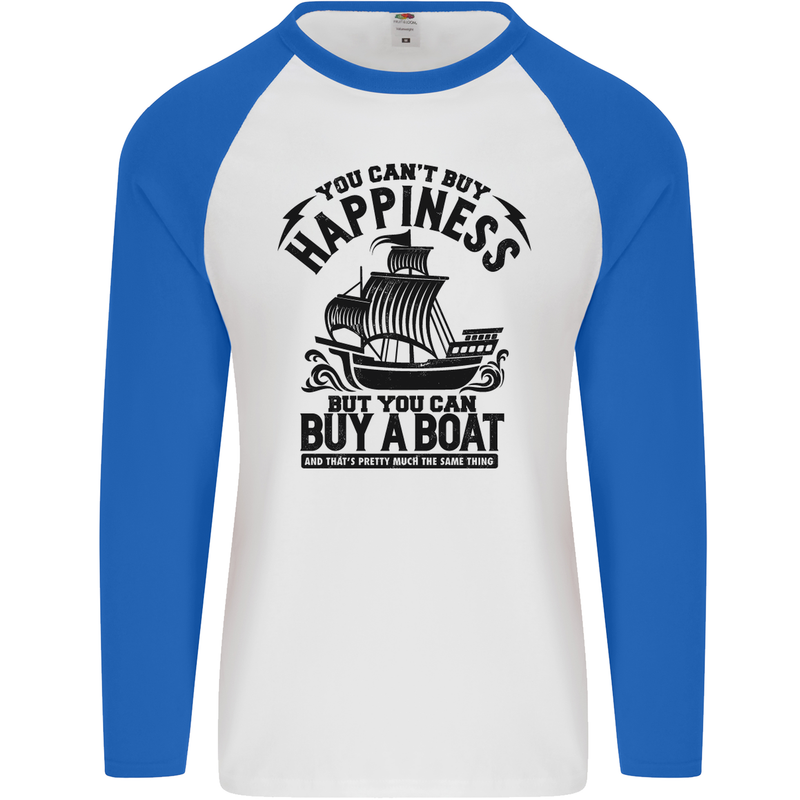 Boats You Can't Buy Hapiness Sailor Sailing Mens L/S Baseball T-Shirt White/Royal Blue