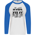 If Papa Cant Fix It Fathers Day Tradesman Mens L/S Baseball T-Shirt White/Royal Blue