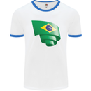 Curled Brazil Flag Brazilian Day Football Mens Ringer T-Shirt White/Royal Blue