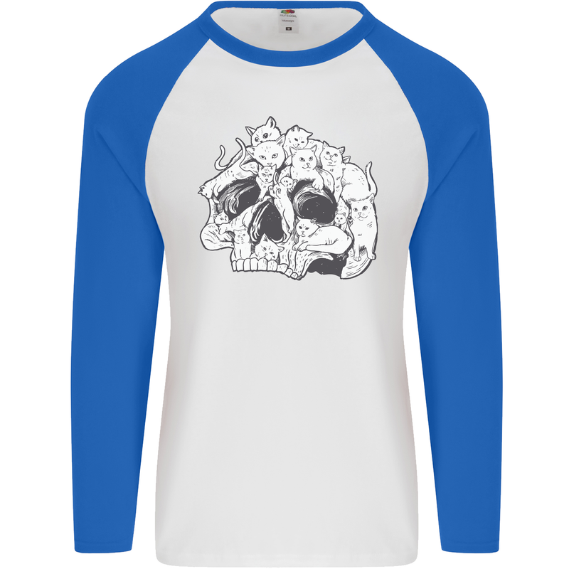 A Skull Made of Cats Mens L/S Baseball T-Shirt White/Royal Blue