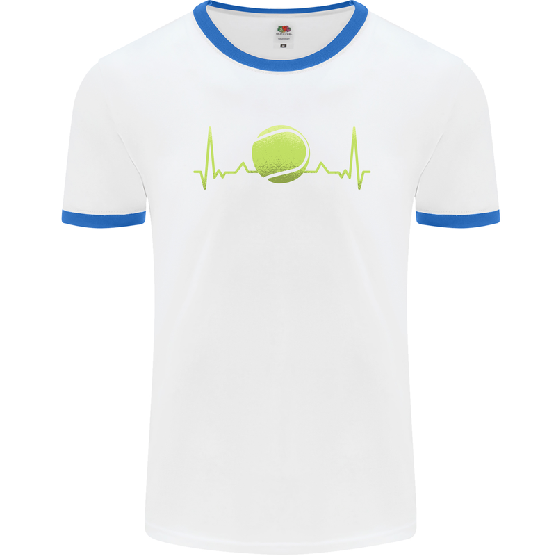 Tennis Player ECG Pulse Mens Ringer T-Shirt White/Royal Blue