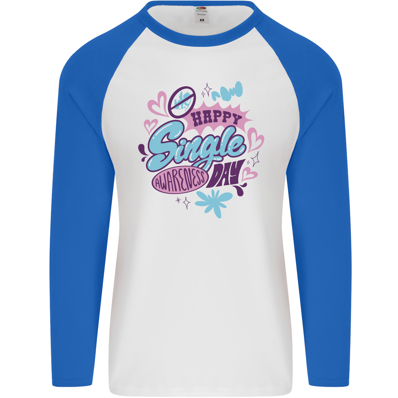 Happy Single Day Anti Valentines Romance Mens L/S Baseball T-Shirt White/Royal Blue
