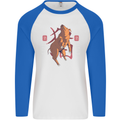 Chinese Zodiac Shengxiao Year of the Pig Mens L/S Baseball T-Shirt White/Royal Blue