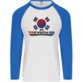 Taekwondo Fighter Mixed Martial Arts MMA Mens L/S Baseball T-Shirt White/Royal Blue