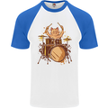 A Cat Drummer Drumming Mens S/S Baseball T-Shirt White/Royal Blue