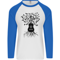 Acoustic Guitar Tree Roots Guitarist Music Mens L/S Baseball T-Shirt White/Royal Blue