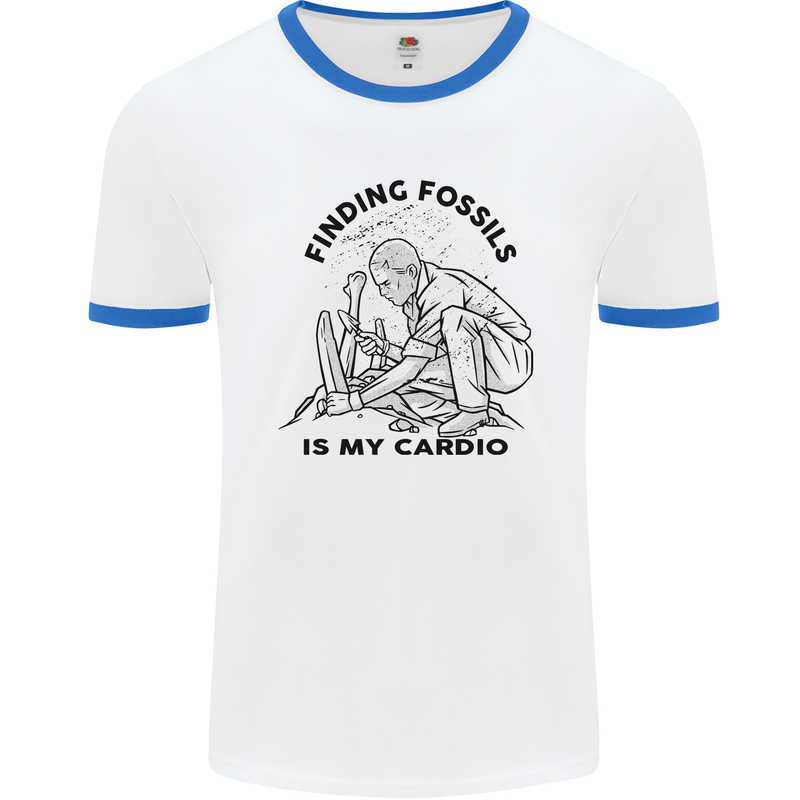 Funny Palaeontology Finding Fossils is My Cardio Mens Ringer T-Shirt White/Royal Blue