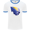 Curled Bosnia and Herzegovina Flag Day Football Mens Ringer T-Shirt White/Royal Blue