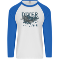 Scuba Diving Diver Mens L/S Baseball T-Shirt White/Royal Blue