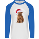 Joyful Season Christmas Funny Cat Xmas Mens L/S Baseball T-Shirt White/Royal Blue