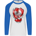 Gym The Polish Flag Ripped Muscles Poland Mens L/S Baseball T-Shirt White/Royal Blue