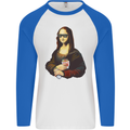 Kebab Mona Lisa Funny Food Mens L/S Baseball T-Shirt White/Royal Blue