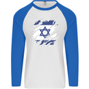 Torn Israel Flag Israeli Day Football Mens L/S Baseball T-Shirt White/Royal Blue