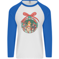 Funny Christmas Cats Bauble Mens L/S Baseball T-Shirt White/Royal Blue