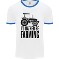 I'd Rather Be Farming Farmer Tractor Mens Ringer T-Shirt White/Royal Blue