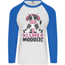 I Love Mooosic Funny Cow DJ Mens L/S Baseball T-Shirt White/Royal Blue