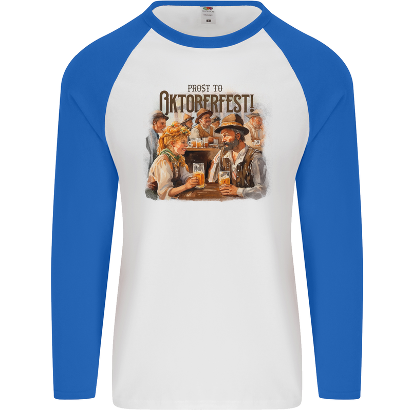 Prost to Oktoberfest German Beer Festival Mens L/S Baseball T-Shirt White/Royal Blue