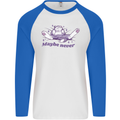 Maybe Never Lazy Cat Sleeping Mens L/S Baseball T-Shirt White/Royal Blue