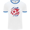 Torn North Korea Flag Korean Day Football Mens Ringer T-Shirt White/Royal Blue