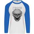 Creep Human Skull Gothic Rock Music Metal Mens L/S Baseball T-Shirt White/Royal Blue