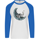 Cryptocurrency Mining the Moon Mens L/S Baseball T-Shirt White/Royal Blue