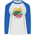 Torn Lithuania Flag Lithuania Day Football Mens L/S Baseball T-Shirt White/Royal Blue