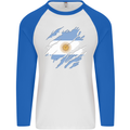 Torn Argentina Flag Argentinian Day Football Mens L/S Baseball T-Shirt White/Royal Blue