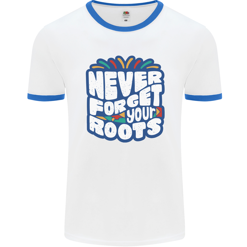 Never Forget Your Roots African Black Lives Matter Mens Ringer T-Shirt White/Royal Blue