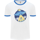 Funny Alien Abduction UFO Mens Ringer T-Shirt White/Royal Blue