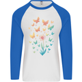 Dandelion Butterfly Plant Gardening Mens L/S Baseball T-Shirt White/Royal Blue
