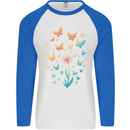 Dandelion Butterfly Plant Gardening Mens L/S Baseball T-Shirt White/Royal Blue