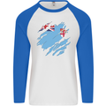 Torn Fiji Flag Fijian Day Football Mens L/S Baseball T-Shirt White/Royal Blue