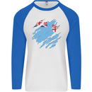 Torn Fiji Flag Fijian Day Football Mens L/S Baseball T-Shirt White/Royal Blue