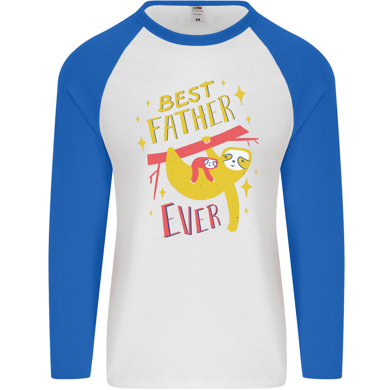 Fathers Day Funny Sloth Dad Daddy Papa Mens L/S Baseball T-Shirt White/Royal Blue