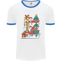 Christmas Cat House Funny Winter Xmas Mens Ringer T-Shirt White/Royal Blue