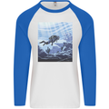 A Deep Sea Scuba Diver Diving Mens L/S Baseball T-Shirt White/Royal Blue