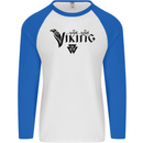 Viking Thor Odin Valhalla Norse Mythology Mens L/S Baseball T-Shirt White/Royal Blue