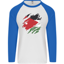 Torn Jordan Flag Jordanian Day Football Mens L/S Baseball T-Shirt White/Royal Blue