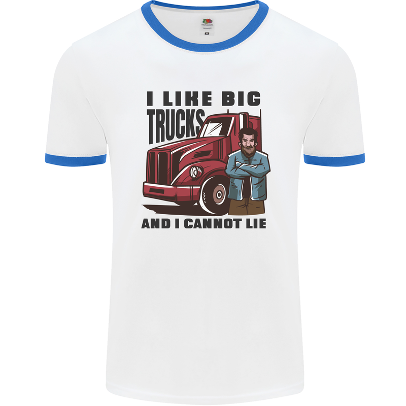 Lorry Driver I Like Big Trucks I Cannot Lie Trucker Mens Ringer T-Shirt White/Royal Blue